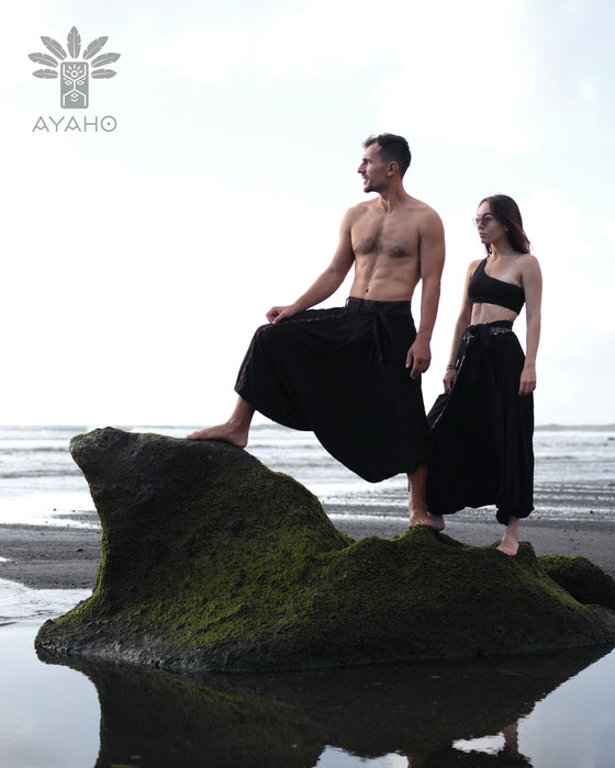 Achieve effortless style with Comfy Boho Pants Alladine, Brown Pattern RAYON, a staple for any bohemian look.