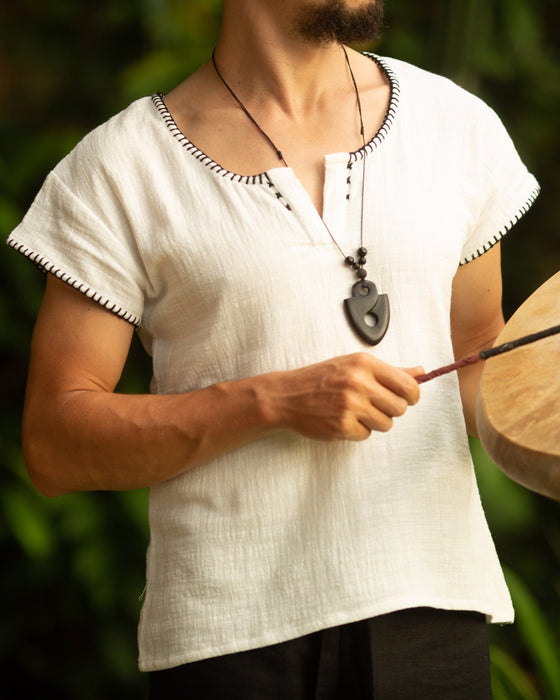 White Boho-Style Men's Shirt
