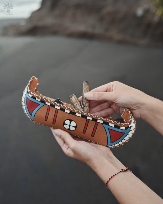 One-of-a-kind buffalo leather shamanic bag, hand-painted and crafted for spiritual protection and purpose.