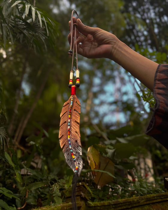 Eagle Feather Amulet Necklace – Adjustable Buffalo Leather Tribal Shaman Jewelry – Unisex Native Spirit Necklace – Indian Style Jewelry
