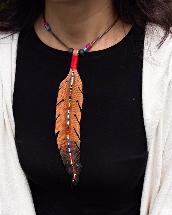 Eagle Feather Amulet Necklace – Adjustable Buffalo Leather Tribal Shaman Jewelry – Unisex Native Spirit Necklace – Indian Style Jewelry
