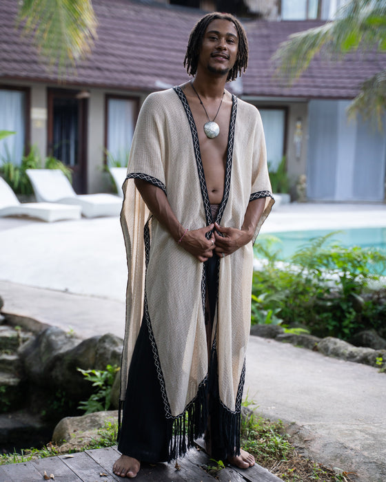 Long Cotton Boho Poncho Kimono Cardigan : Unisex Shaman Clothing - Handmade Ritual Robe Boheme Chic - Beach Coverup