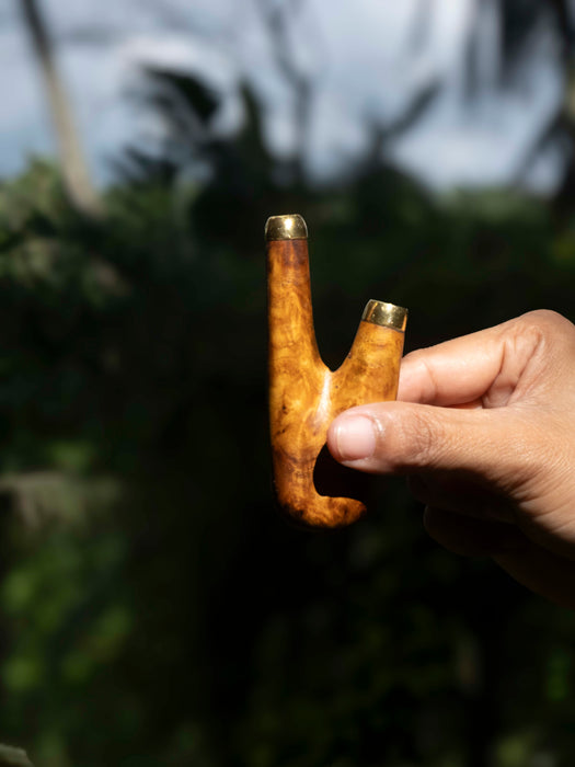 Mango Root Kuripe Pipe with Gold-Plated