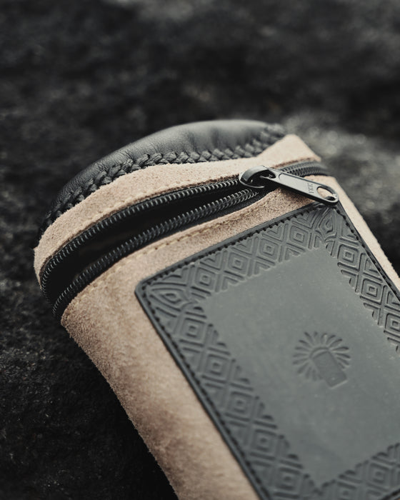 Handmade leather pouch with a belt clip, ideal for storing Rapeh, Kuripe, or small personal items during ceremonies.