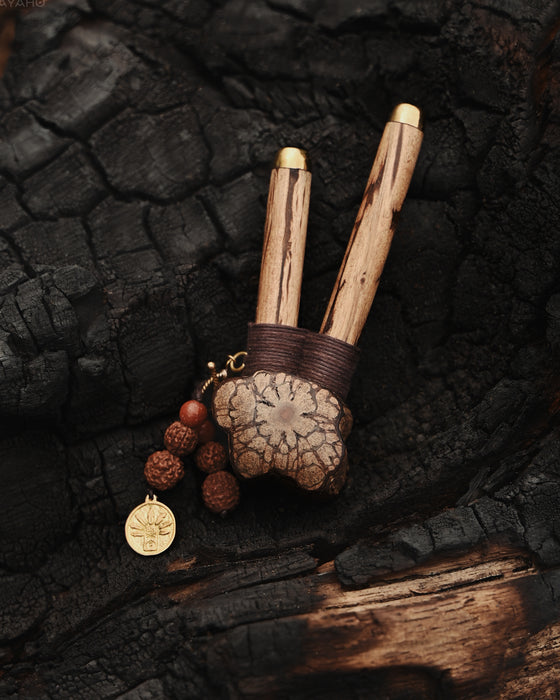 BANIAN wood Kuripe with bronze cups