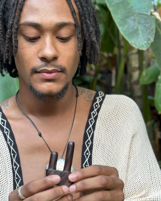Transformer Kuripe Tepi Combo | Rosewood Sacred Rapéh Applicator | Handmade Kuripe with Black Onyx | Shamanic Tools for Ceremony