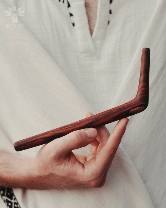 This handcrafted rose wood Tepi from Bali is a portable tool for Hape, designed for shamanic practices and spiritual meditation. A unique gift that offers protection and healing,  a ceremonial staple for those seeking spiritual gift