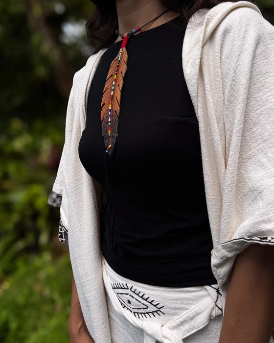 Eagle Feather Amulet Necklace – Adjustable Buffalo Leather Tribal Shaman Jewelry – Unisex Native Spirit Necklace – Indian Style Jewelry