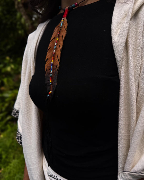Eagle Feather Amulet Necklace – Adjustable Buffalo Leather Tribal Shaman Jewelry – Unisex Native Spirit Necklace – Indian Style Jewelry