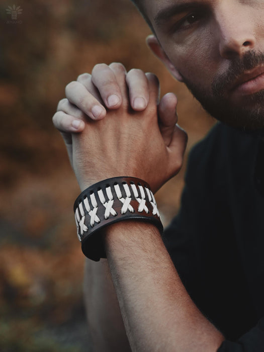 Raw buffalo leather bracelet, fully handcrafted with care, offering bold strength and a deep spiritual connection