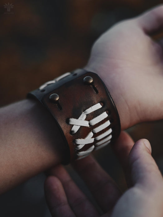 Durable buffalo leather bracelet with raw, rugged texture — a powerful spiritual tool for daily wear or rituals.