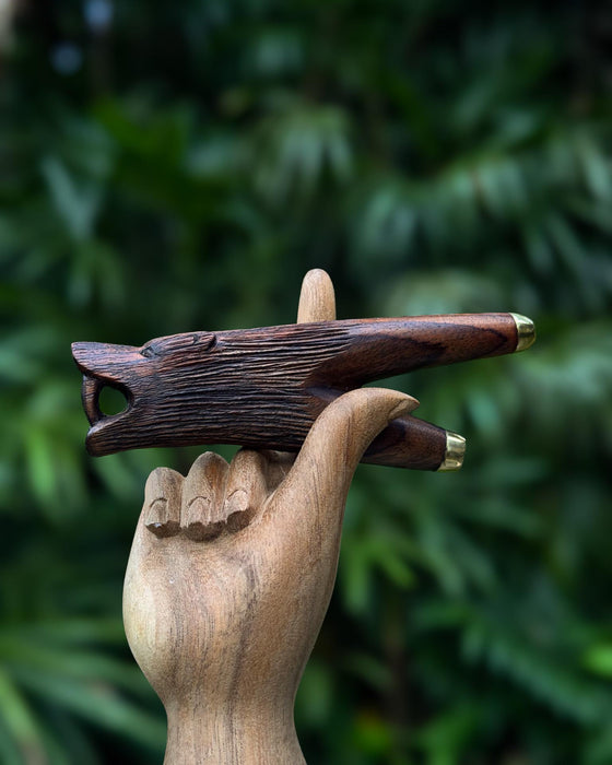 Kuripe "Totem - Bear" Made of Fused Rosewood with Bronze Caps – Shamanic Tool for Rapé Ceremonies