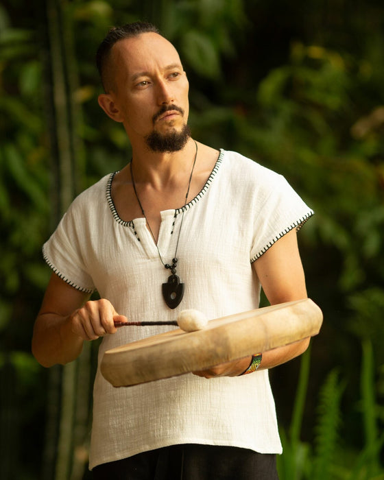 White Boho-Style Men's Shirt