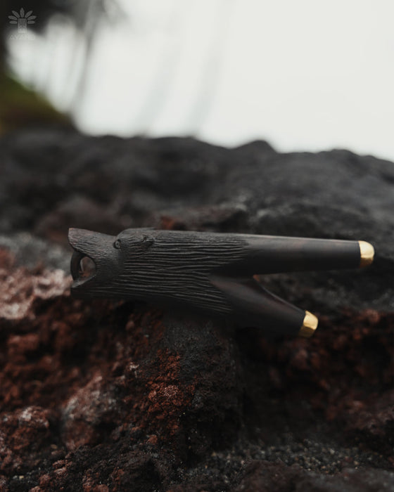 Kuripe "Totem - Bear" Made of Fused Rosewood with Bronze Caps – Shamanic Tool for Rapé Ceremonies 
