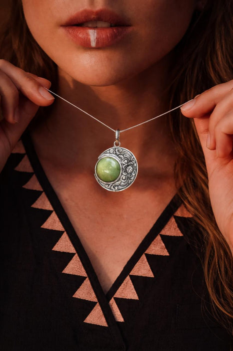 Ye Ming Zhu Glowing Stone Pendant | Hand-Chased Silver Amulet | Protection Talisman Necklace