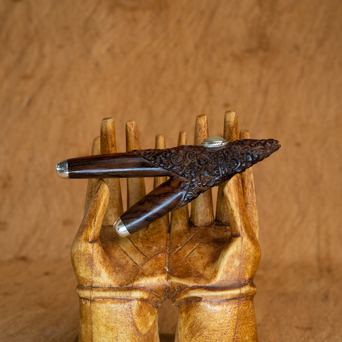 Rosewood Ethnic Pipe with Ye Ming Zhu Stone | Handcrafted Applicator for Ceremony