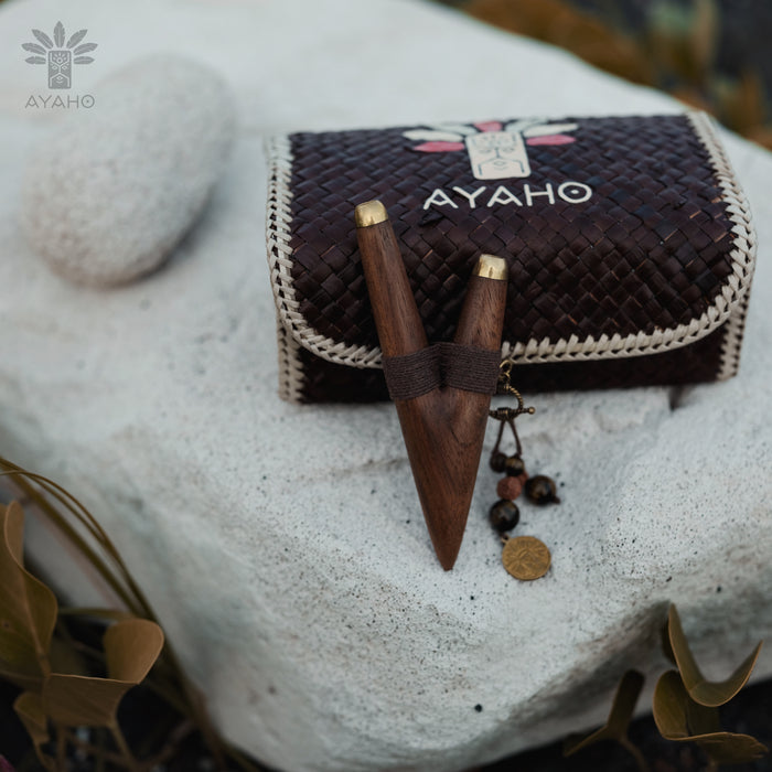 Teak Wood Kuripe with Bronze Cups – Handmade Shamanic Rapé Applicator