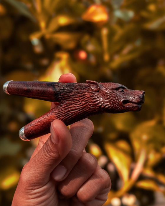 Rose Wood Wolf Kuripe with silver cups