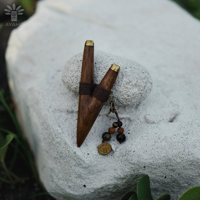 Teak Wood Kuripe with Bronze Cups – Handmade Shamanic Rapé Applicator