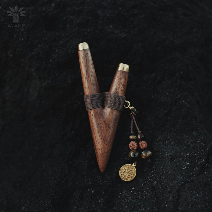 Teak Wood Kuripe with Bronze Cups – Handmade Shamanic Rapé Applicator