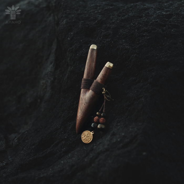 Teak Wood Kuripe with Bronze Cups – Handmade Shamanic Rapé Applicator