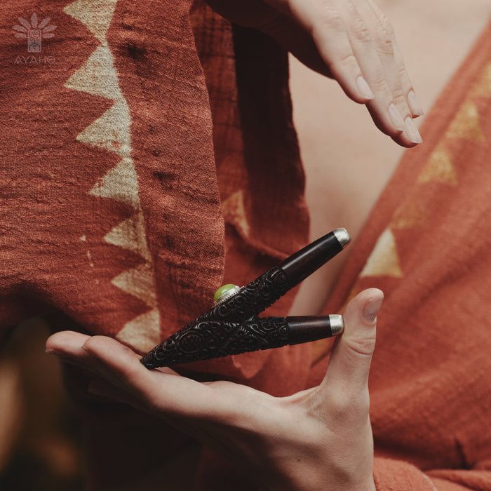 Rosewood Ethnic Pipe with Ye Ming Zhu Stone | Handcrafted Applicator for Ceremony