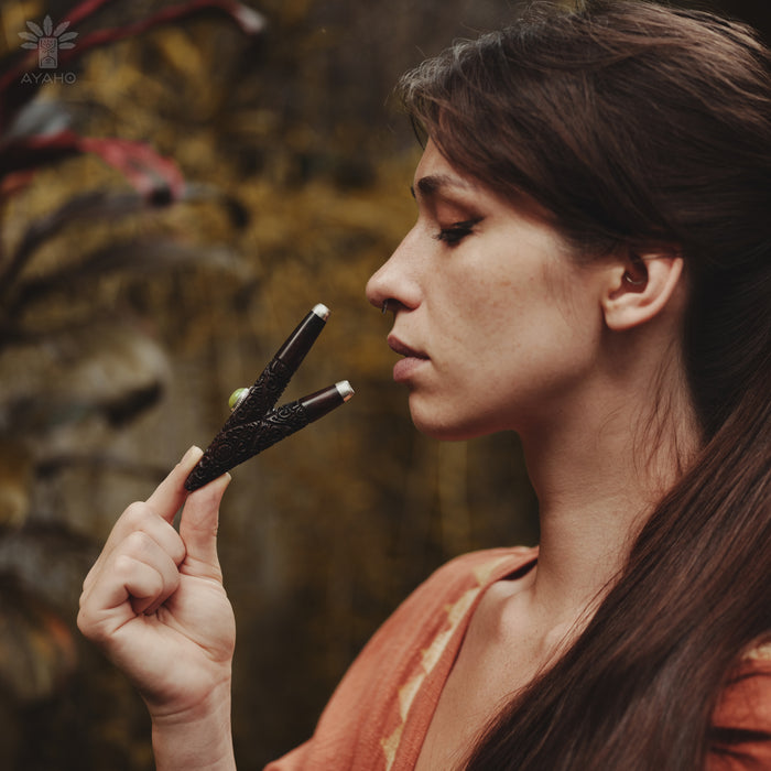 Rosewood Ethnic Pipe with Ye Ming Zhu Stone | Handcrafted Applicator for Ceremony