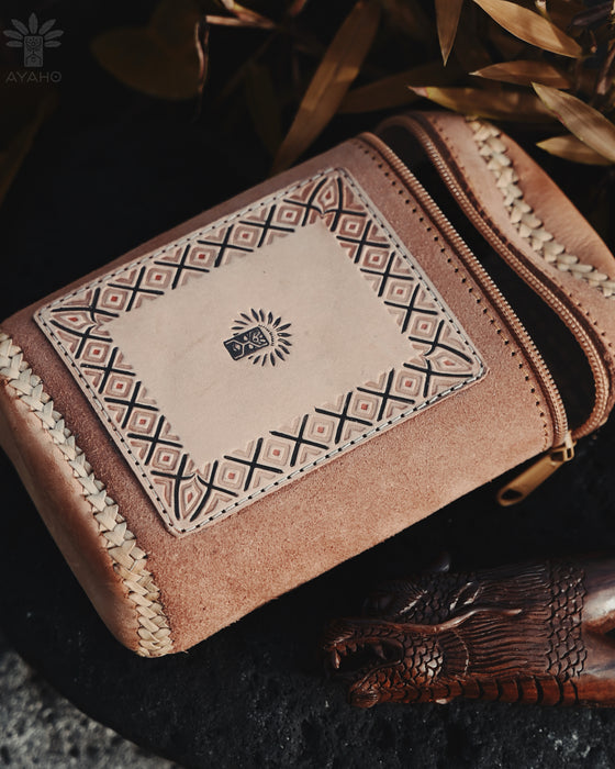 Unique handmade leather pouch designed for sacred rituals.
