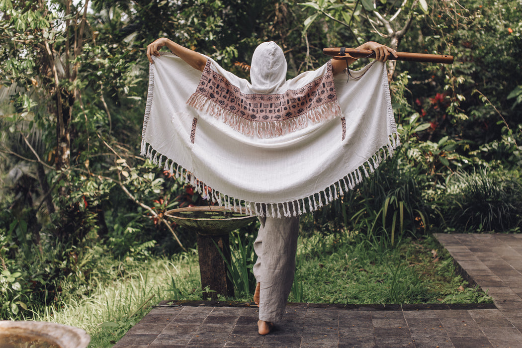 Linen Poncho Pink & Black