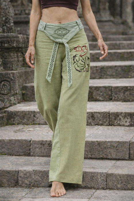 Boho unisex cotton pants “Spirit of Freedom” green