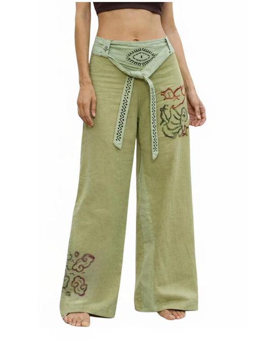 Boho unisex cotton pants “Spirit of Freedom” green