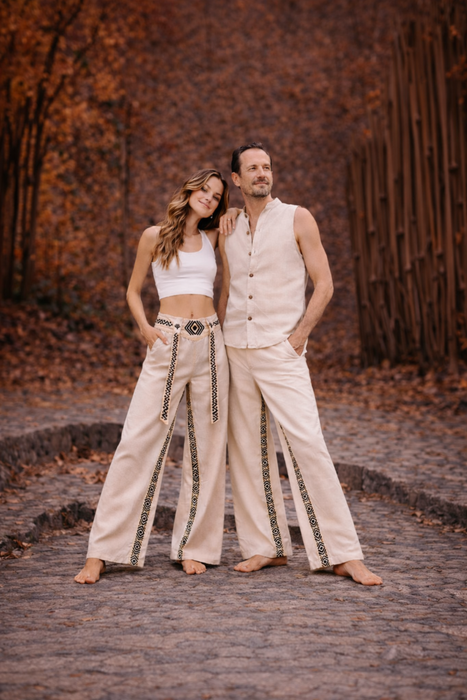 Cream Mocha Cotton Pants – New Pattern Boho Trousers