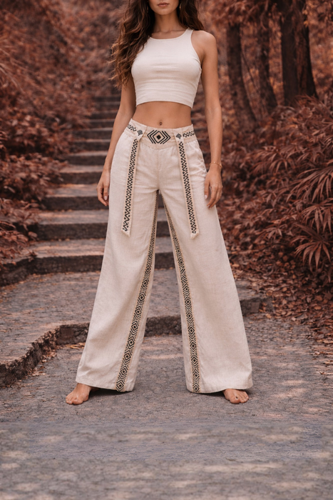 Cream Mocha Cotton Pants – New Pattern Boho Trousers