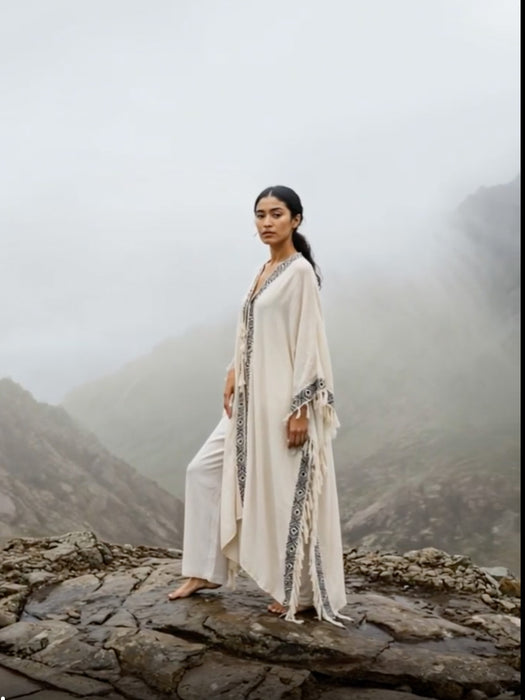 Boho Kimono – Handmade Cotton Festival Robe with Ethnic Embroidery