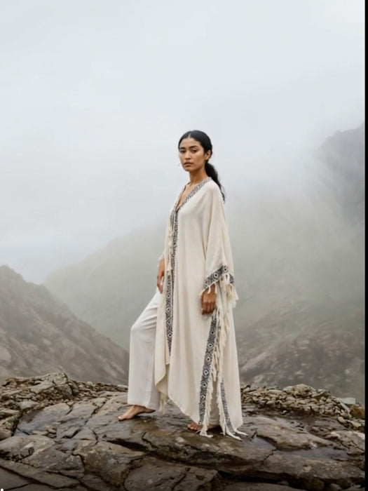 Boho Kimono – Handmade Cotton Festival Robe with Ethnic Embroidery