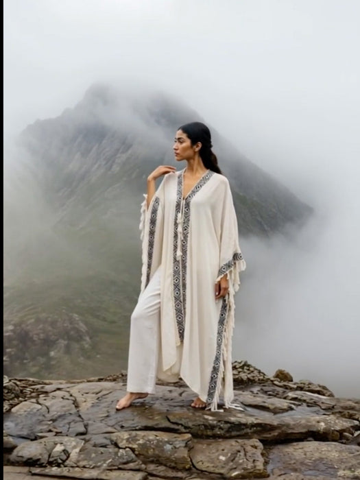 Boho Kimono – Handmade Cotton Festival Robe with Ethnic Embroidery