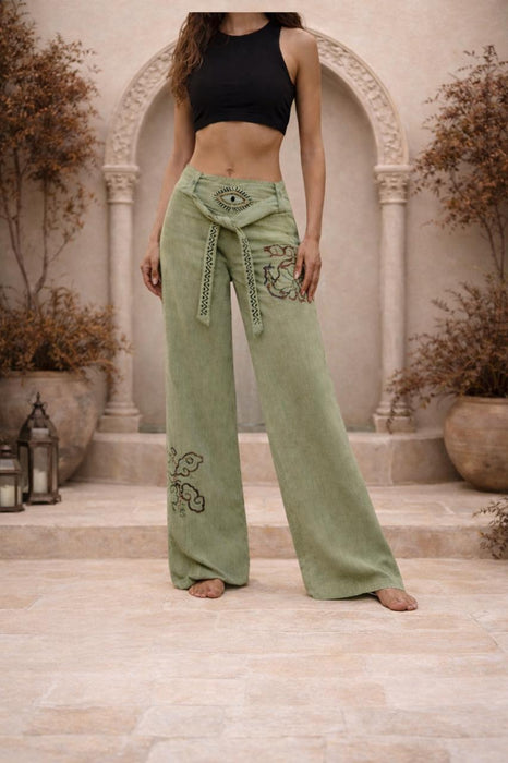 Boho unisex cotton pants “Spirit of Freedom” green