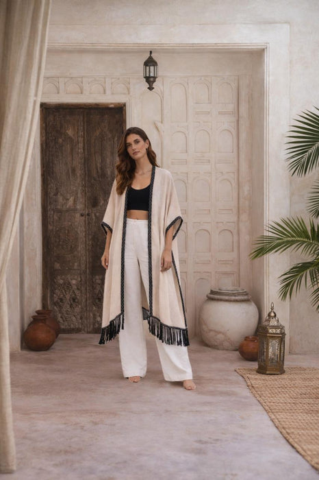 Long Cotton Boho Poncho Kimono Cardigan