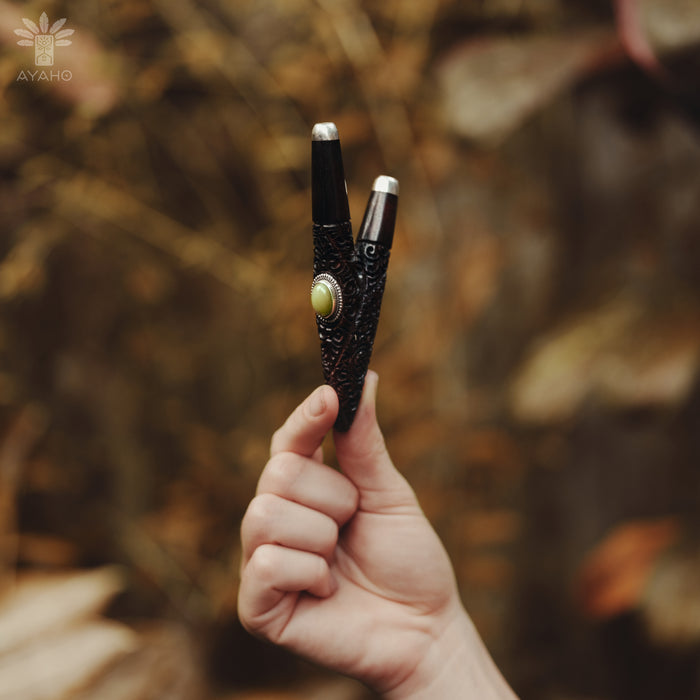 Rosewood Ethnic Pipe with Ye Ming Zhu Stone | Handcrafted Applicator for Ceremony