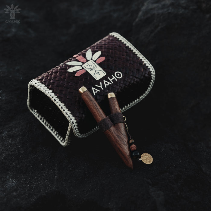Teak Wood Kuripe with Bronze Cups – Handmade Shamanic Rapé Applicator