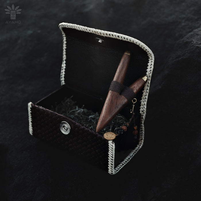 Teak Wood Kuripe with Bronze Cups – Handmade Shamanic Rapé Applicator