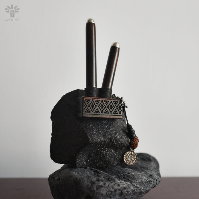 Ebony Wood Kuripe with Silver Cups