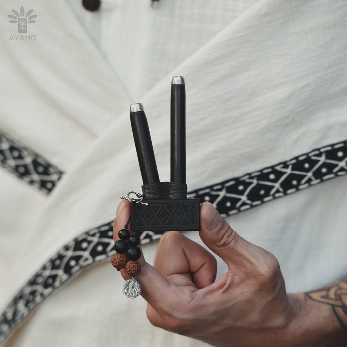 Ebony Wood Kuripe with Silver Cups