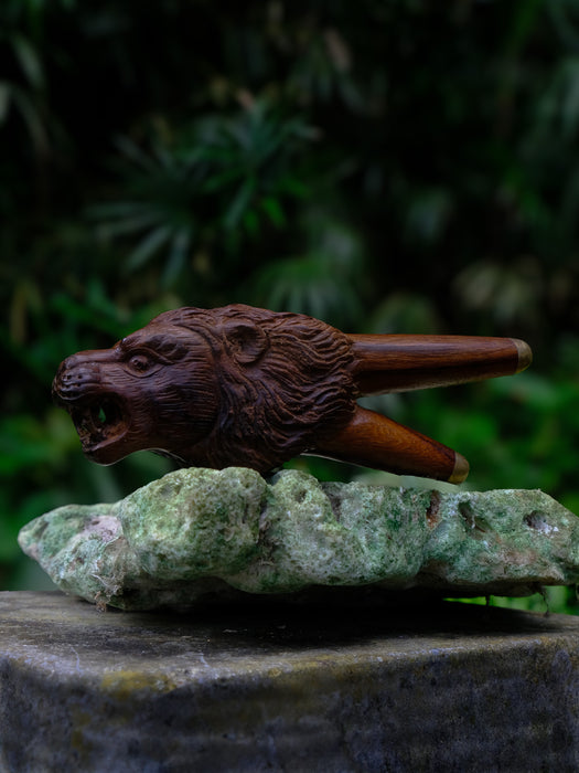 Lion Kuripe Pipe: Rosewood Hape Snuff Applicator - Shamanic Tool