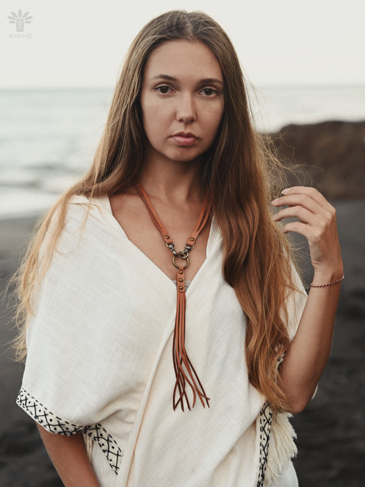 Handmade Boho Leather Tassel Necklace