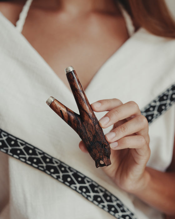 Mango wood Bear Woman with silver cups