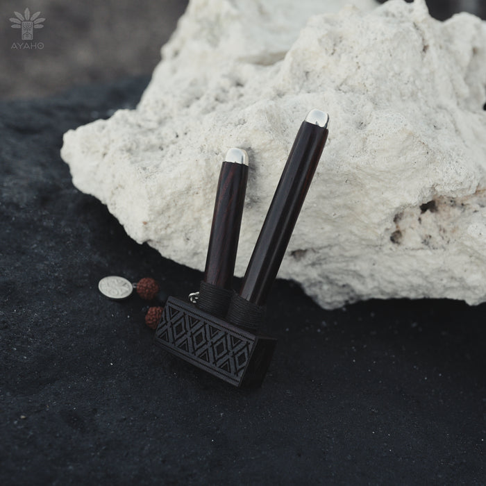 Ebony Wood Kuripe with Silver Cups