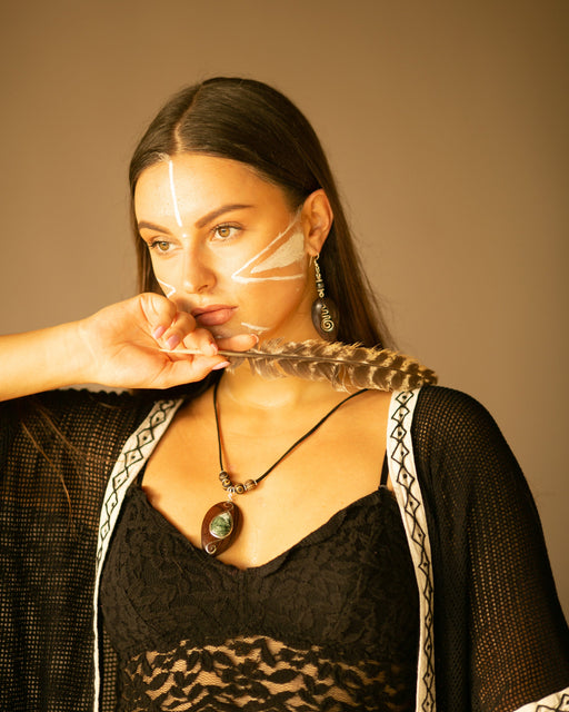 Balinese-made spiritual necklace with natural seraphinite stone and 925 silver for emotional balance