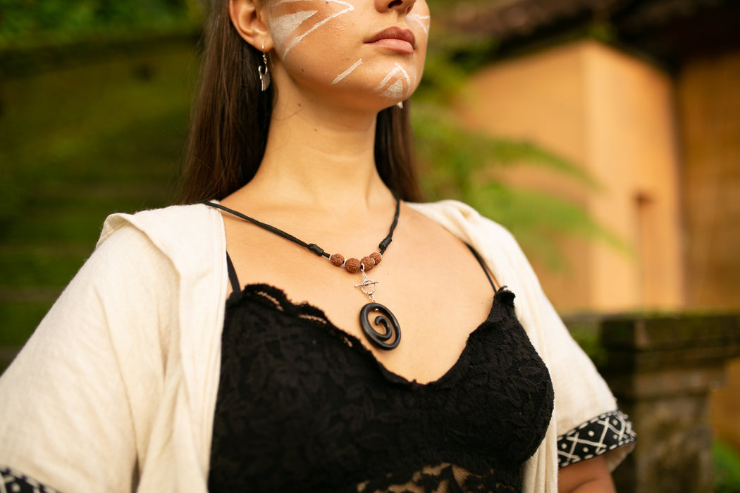 Spiral Amulet Pendant with Leather Loop – Protection Talisman