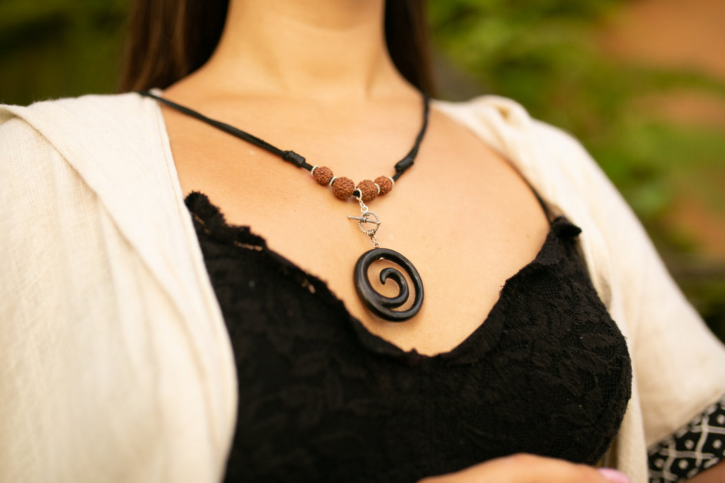 Spiral Amulet Pendant with Leather Loop – Protection Talisman